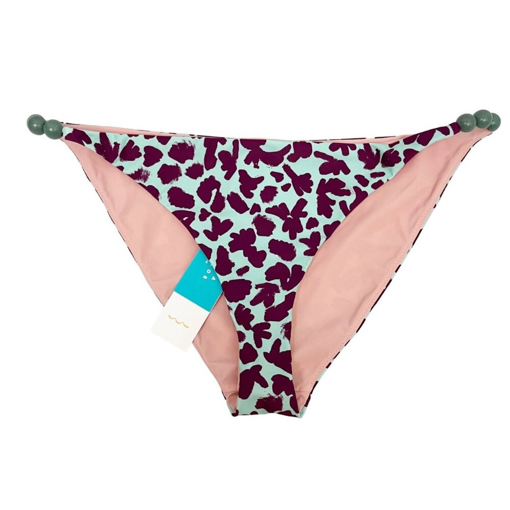NEW Tanya Taylor Tia Bikini Bottoms Bright Blue Purple Print Beads - Size XL